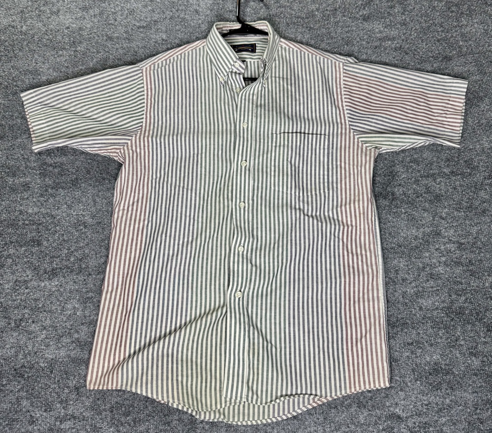 Arrow Shirt Mens Medium Multicolor Striped Short Sleeve Button Down Casual